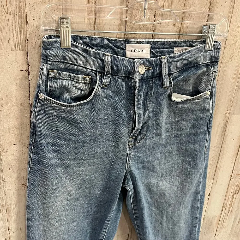 Frame Le Super High Crop Mini Boot Cut Jeans Womens Size 26 Raw Hem Medium Wash